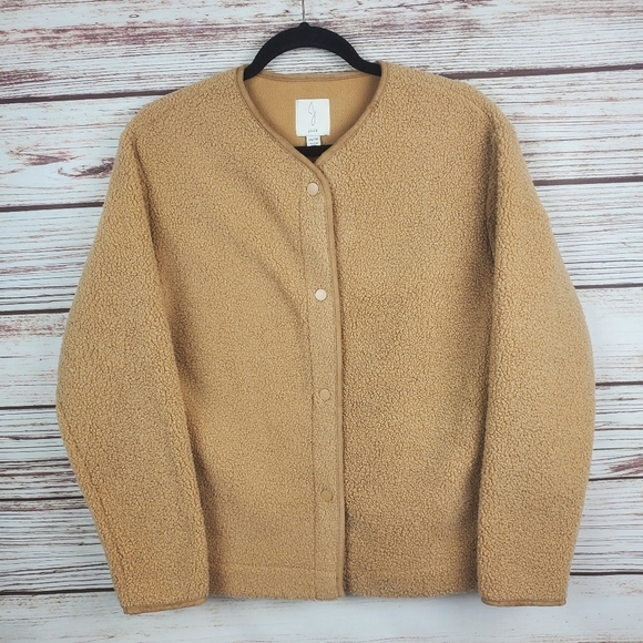 Joie Womens XS Tan Sherpa Snap Botton Fleece Lined Teddy Jacket